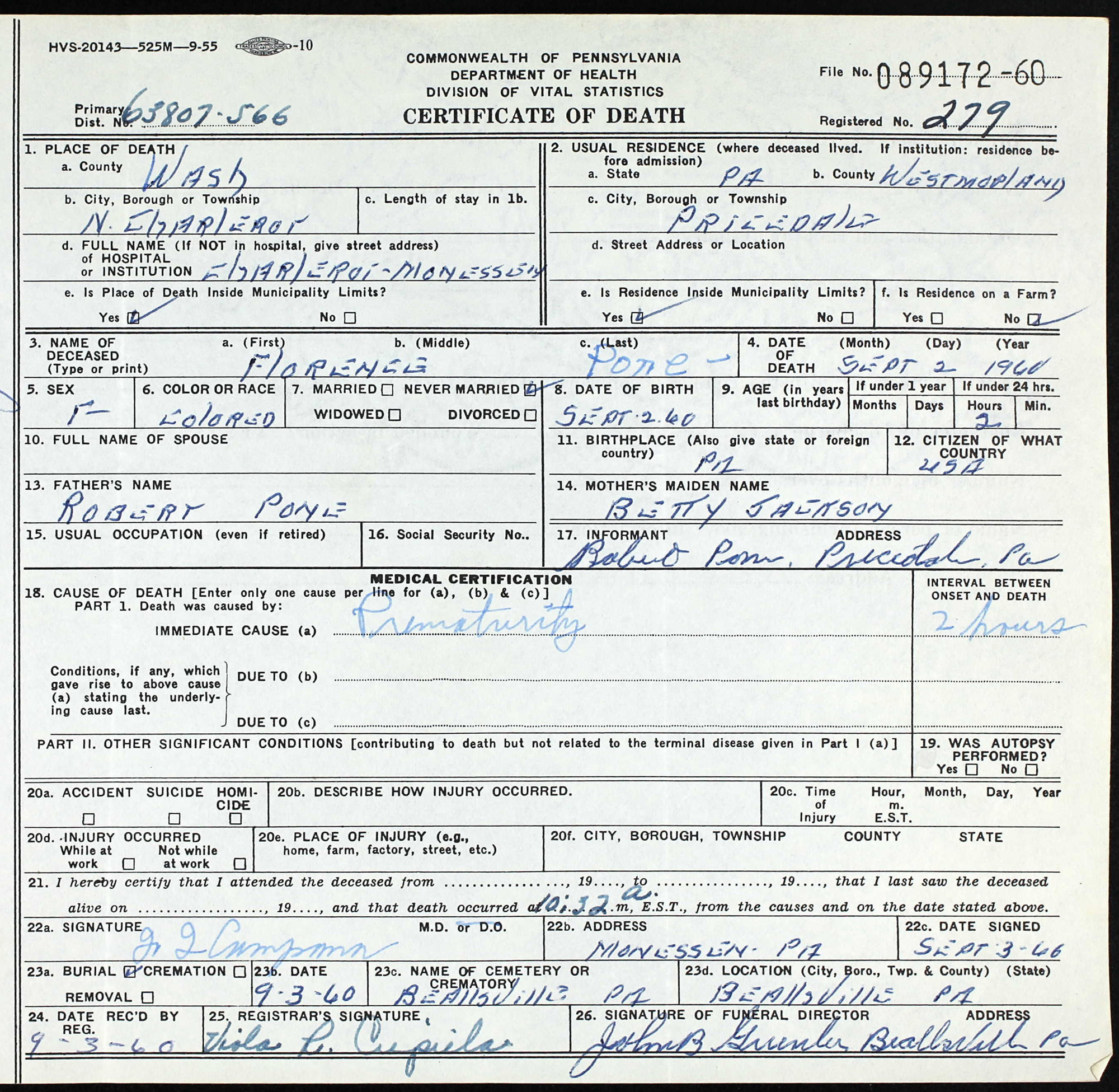 death certificate